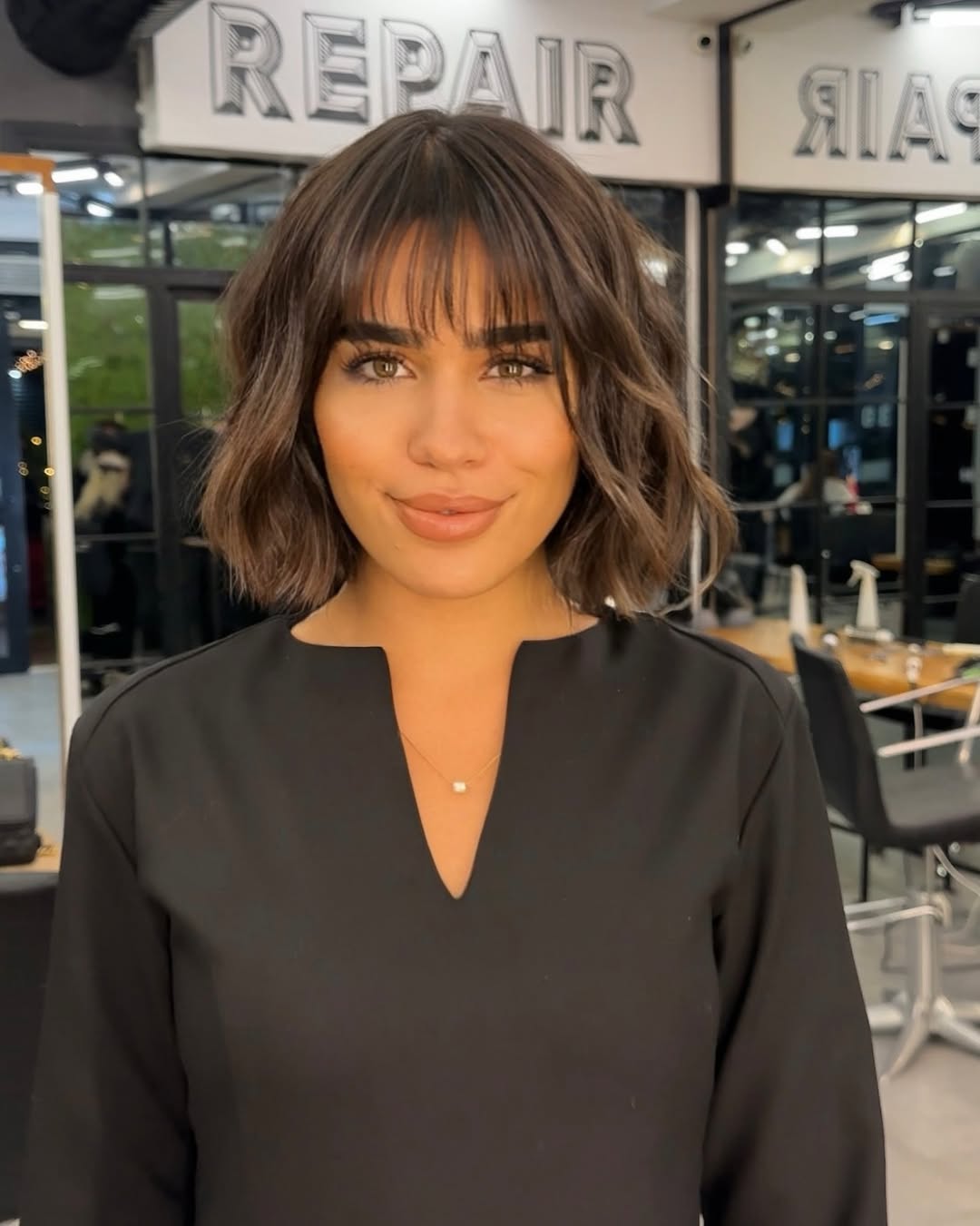 Wavy Chin Bob With Wispy Bangs
