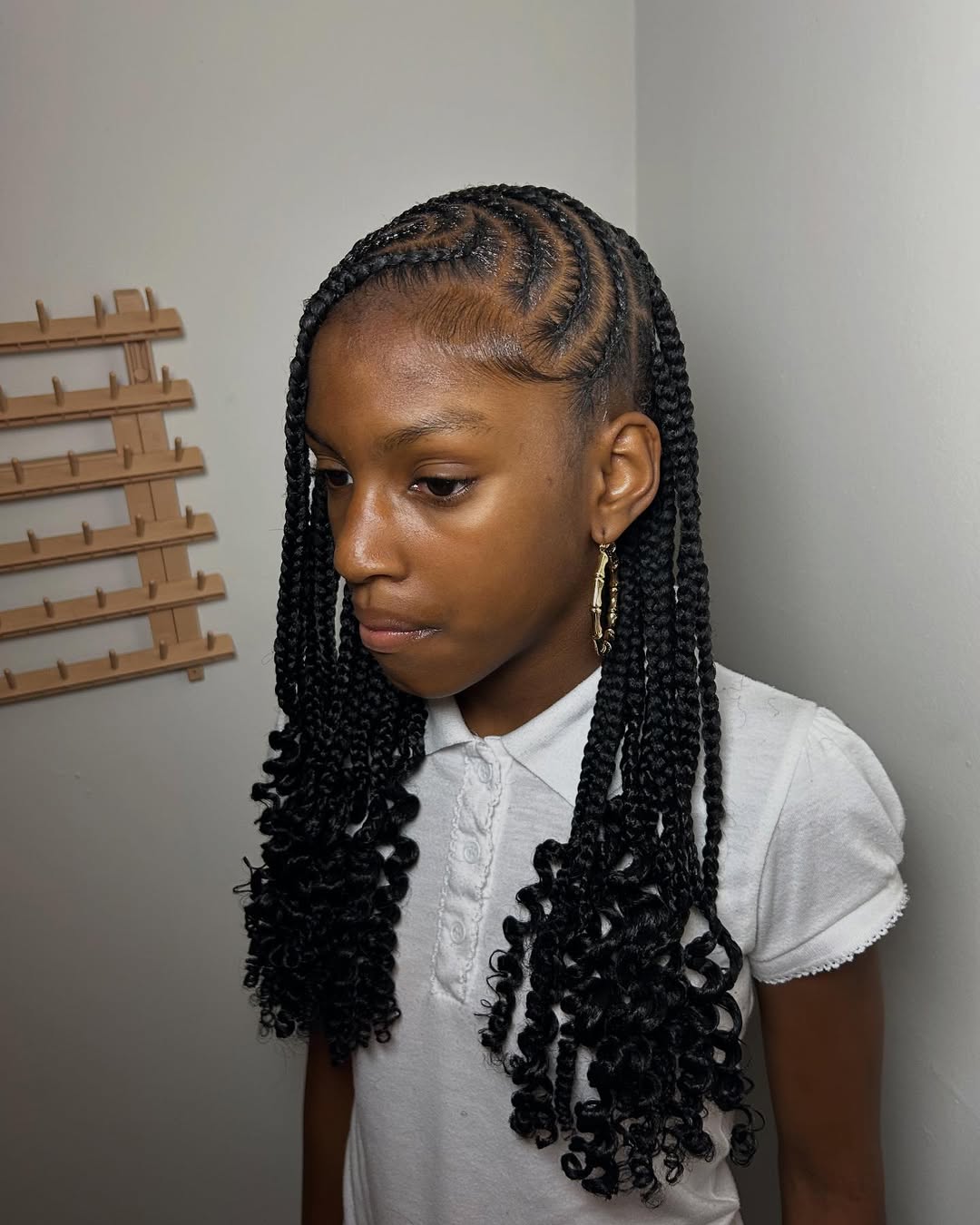 Wavy Cornrows With Curly Ends Kids Hairstyle