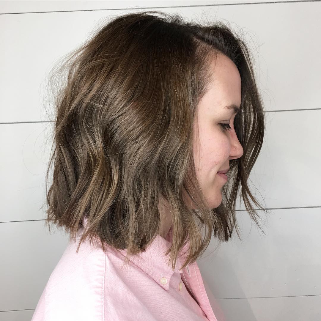 Wavy Mushroom Brown Lob with Side Part