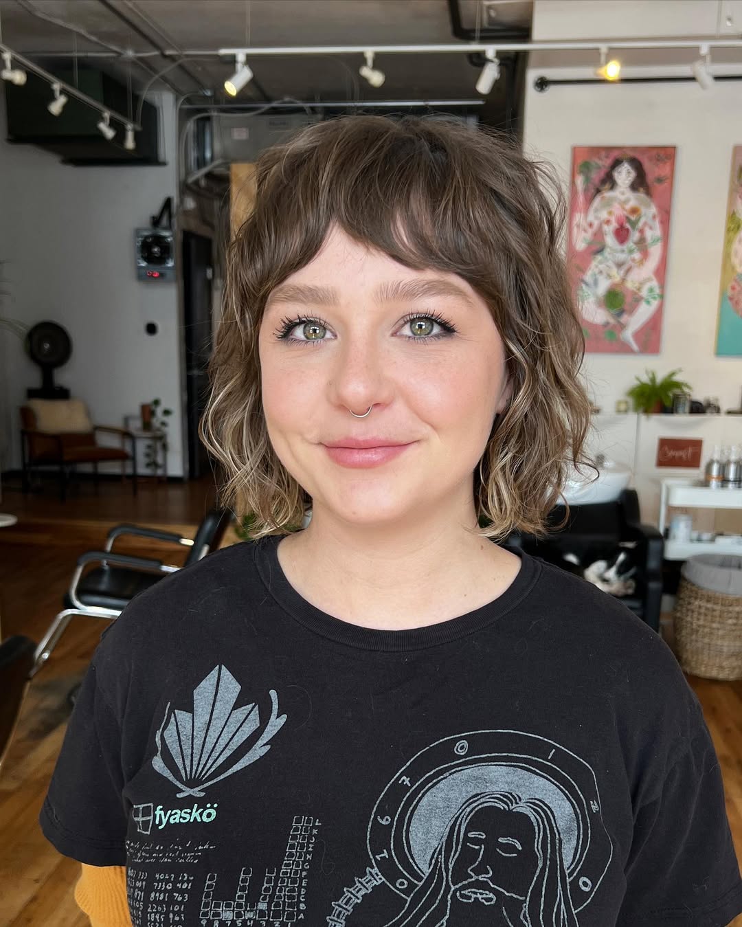 Wavy Shaggy Bob with Wispy Bangs