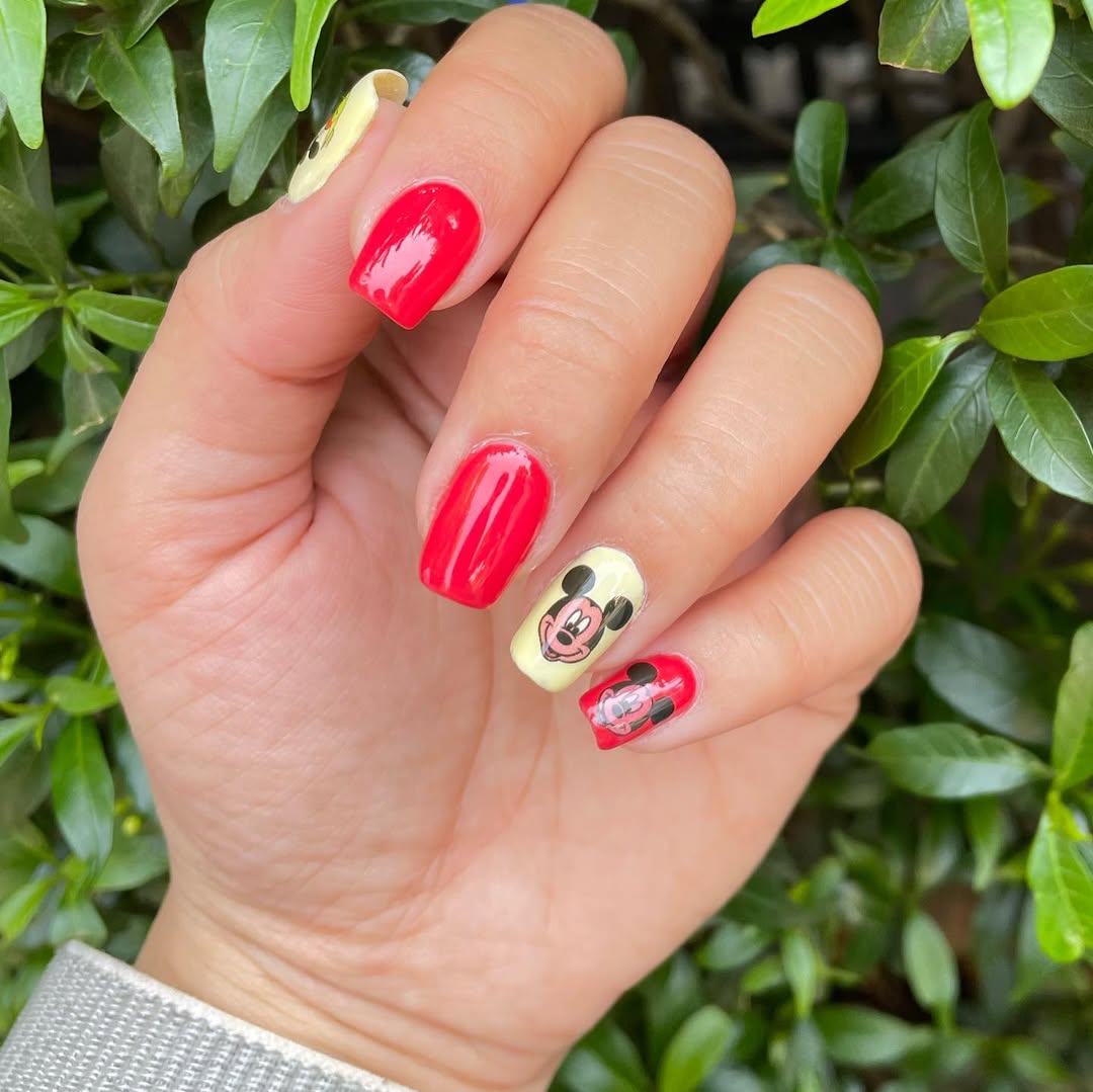 Whimsical Mickey Mouse Short Squoval Nails