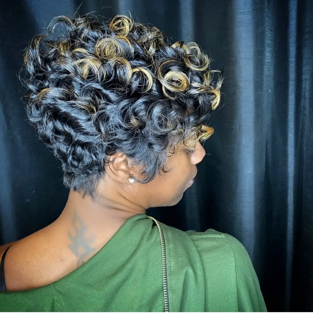 Whimsical Pixie With Honey Blonde Defined Curls