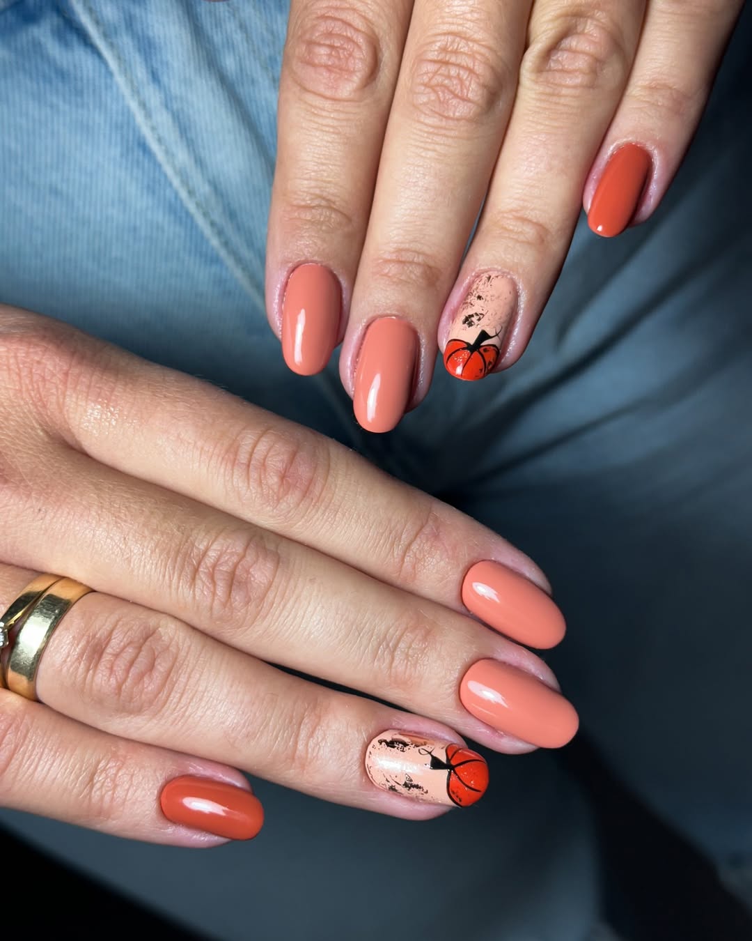 Whimsical Pumpkin Patch Manicure with Peach and Orange Accents
