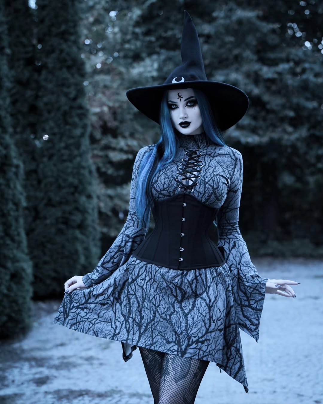 Whimsical Witch Ensemble With Corset And Moon Hat