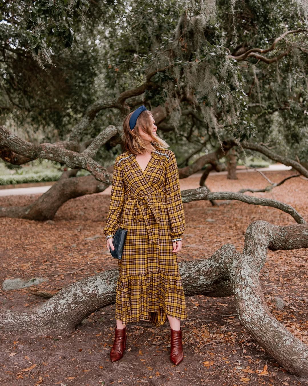 Yellow Plaid Midi Dress With Rustic Boots