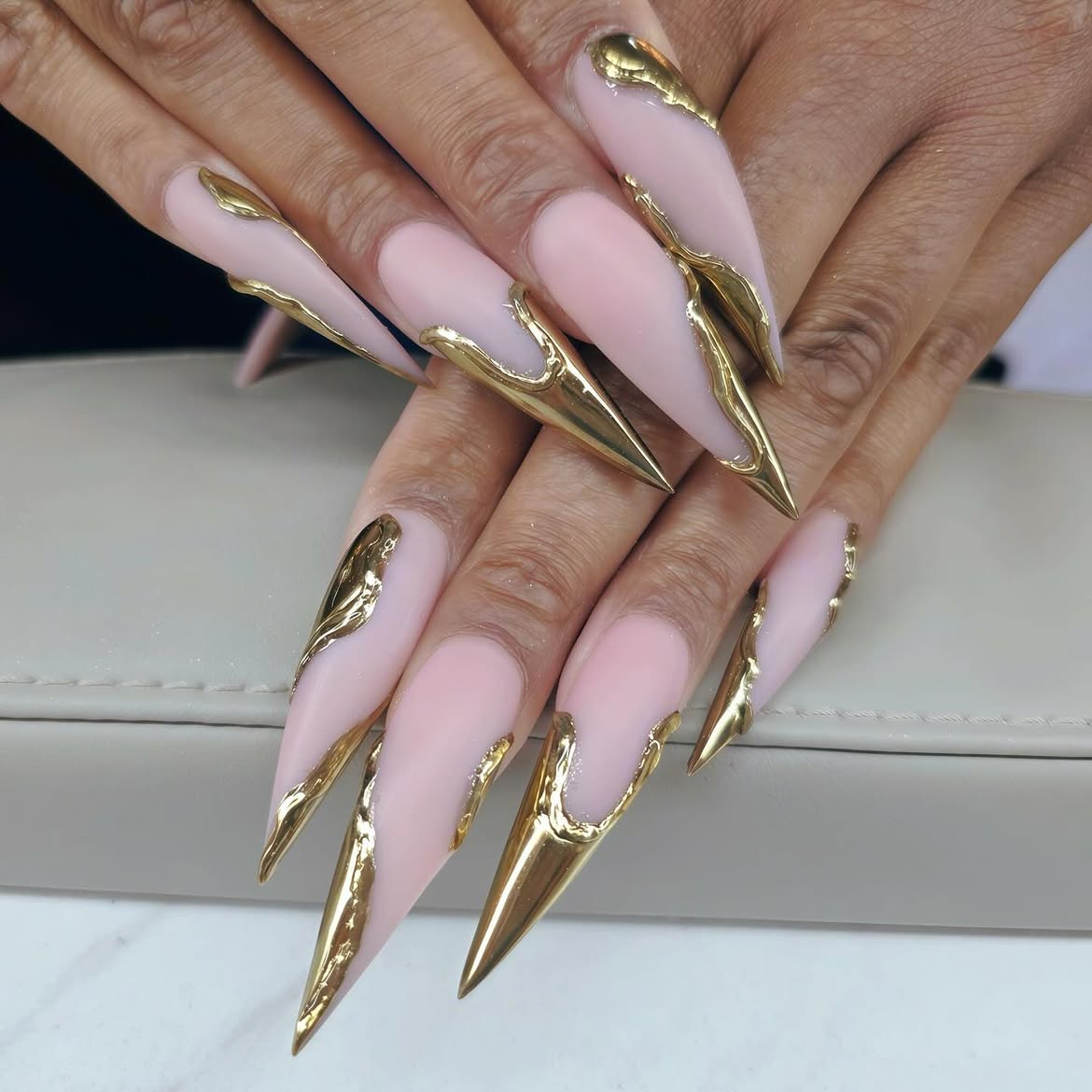 3D Chrome Sculpted Stiletto Nails