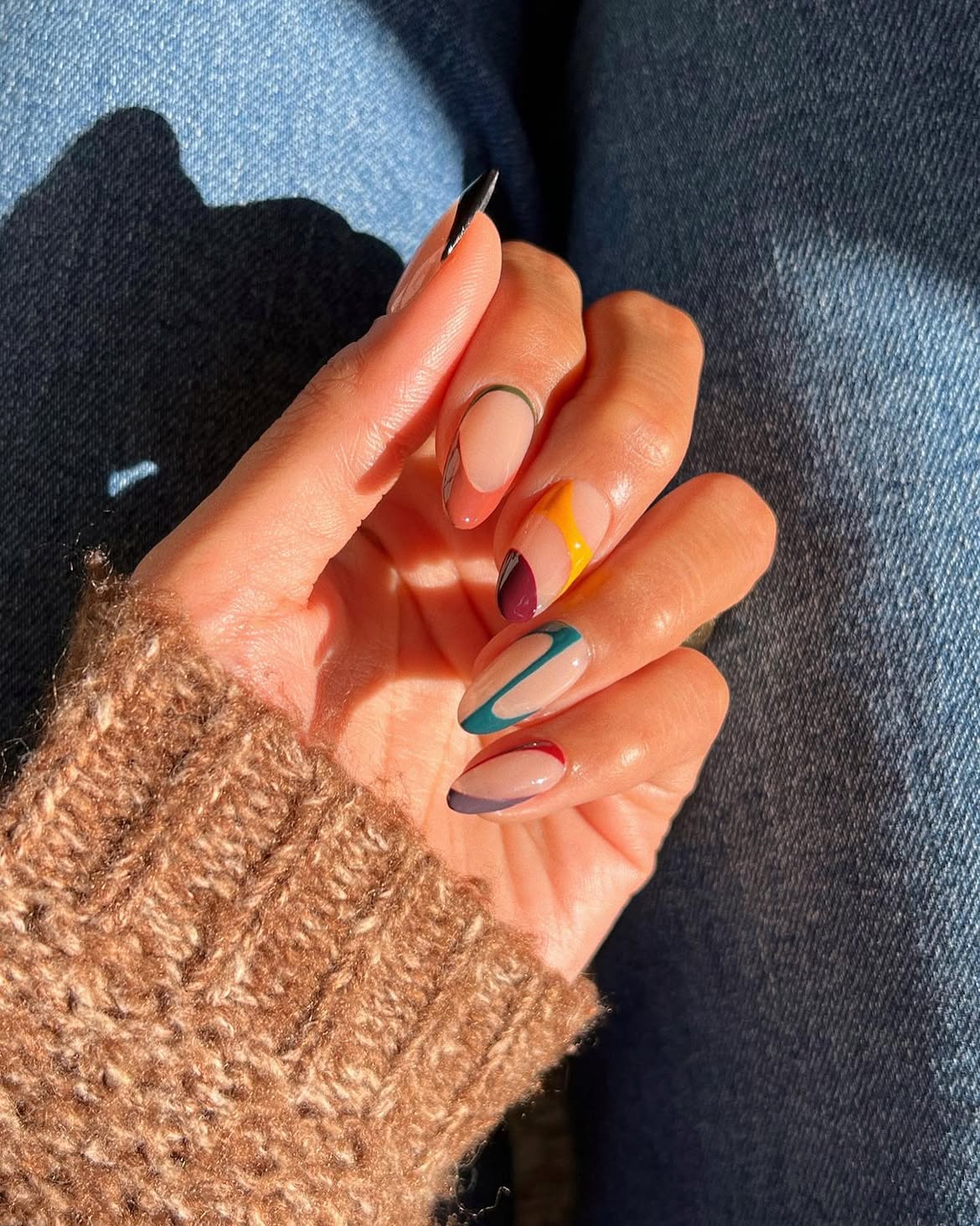Abstract Geometric Fall Color Block Nails