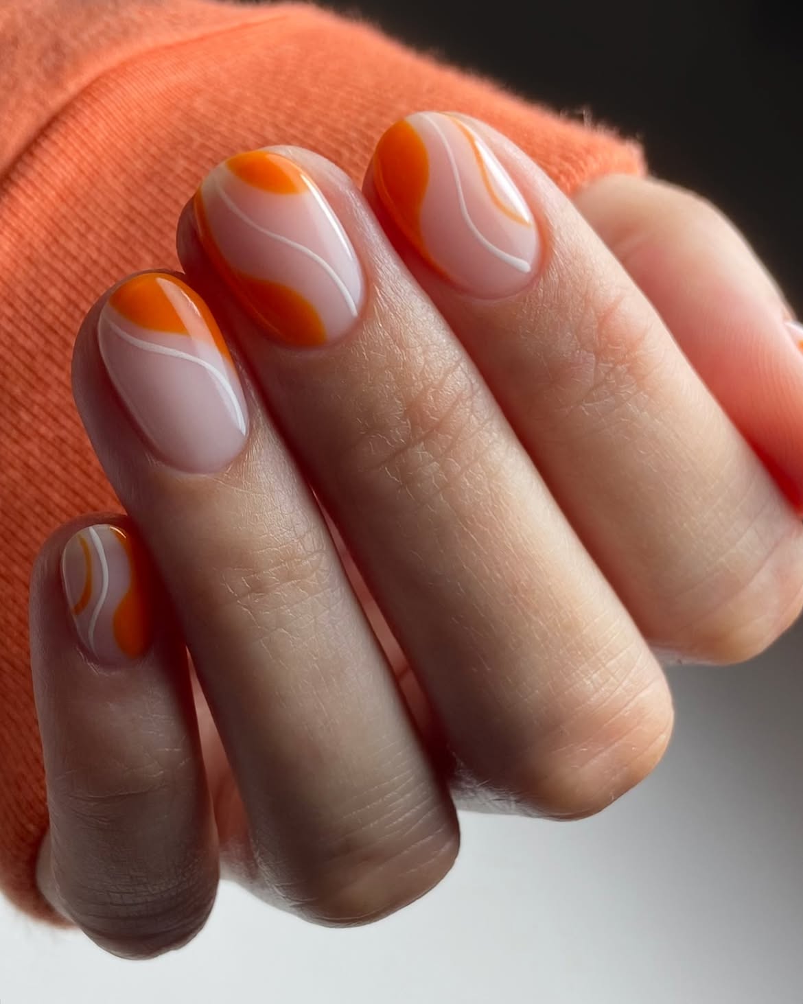 Abstract Orange Swirl French Tips