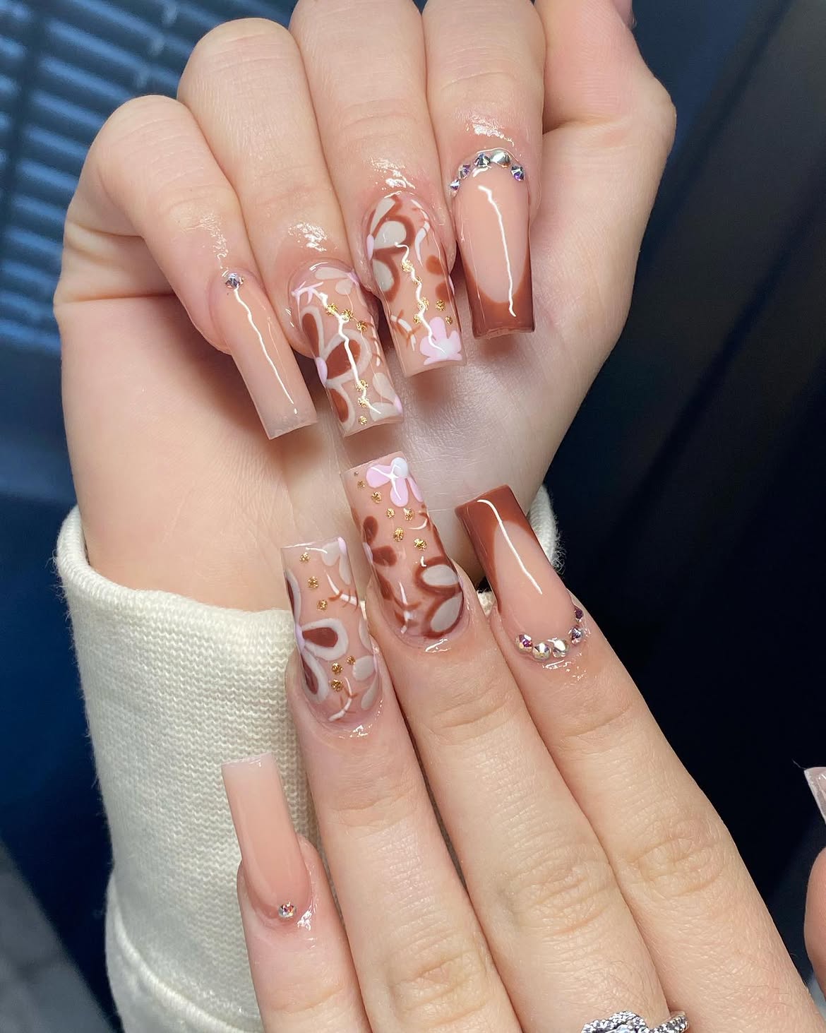 Abstract Swirl Aura French Tip Square Nails