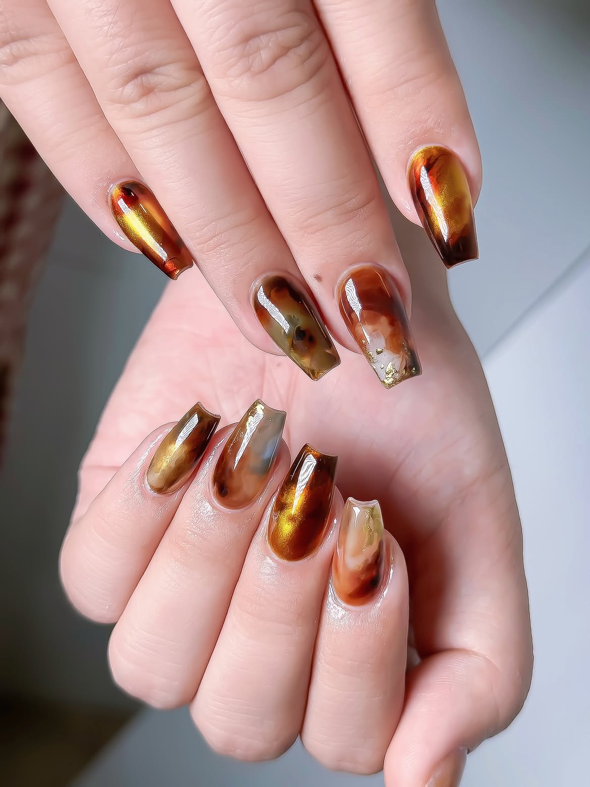 Autumn Amber Swirl Coffin Nails