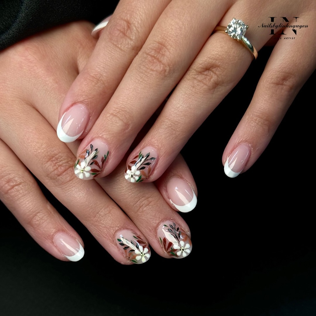 Autumn Floral French Manicure