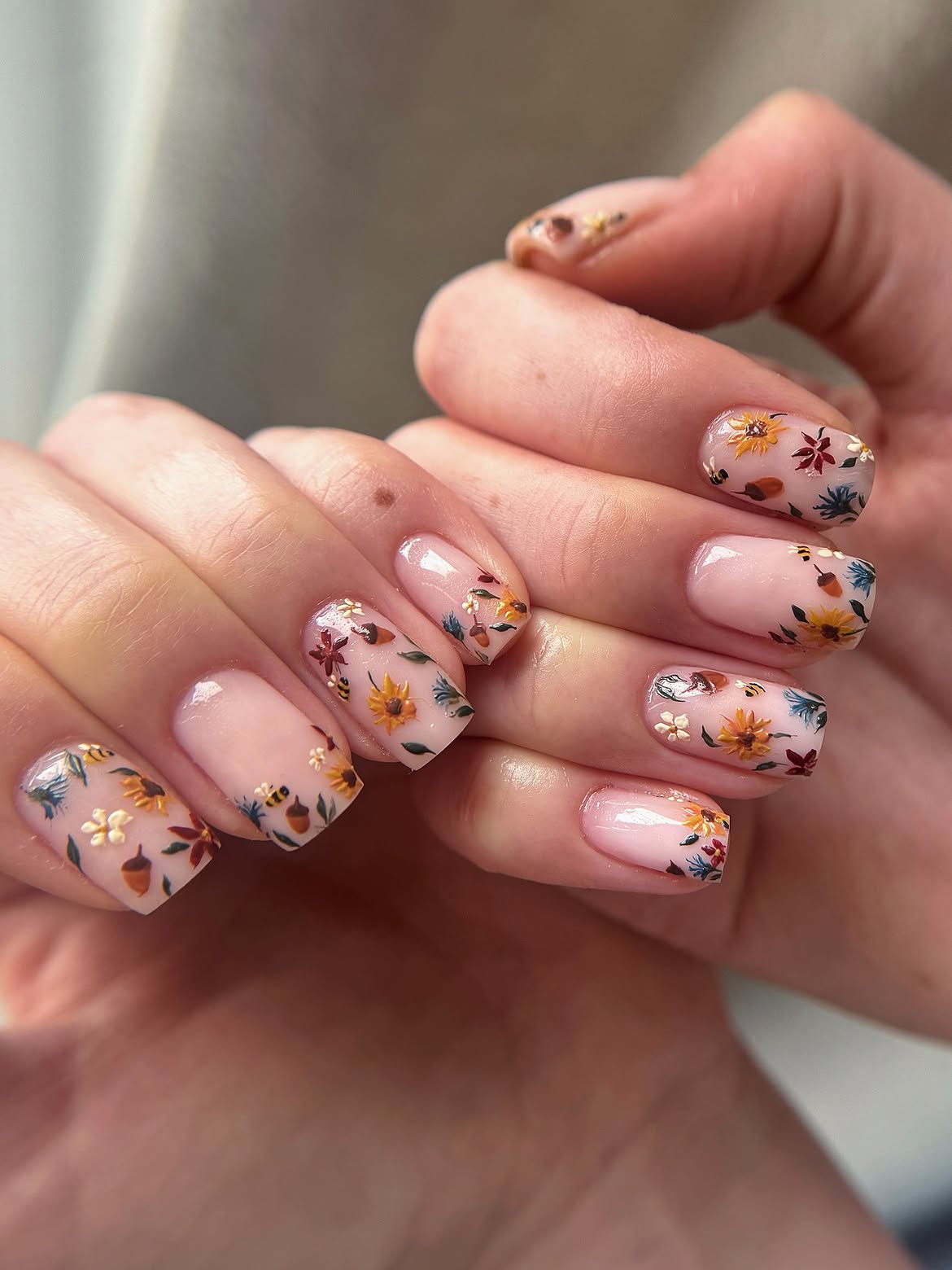Autumn Garden Floral Accents on Milky Base