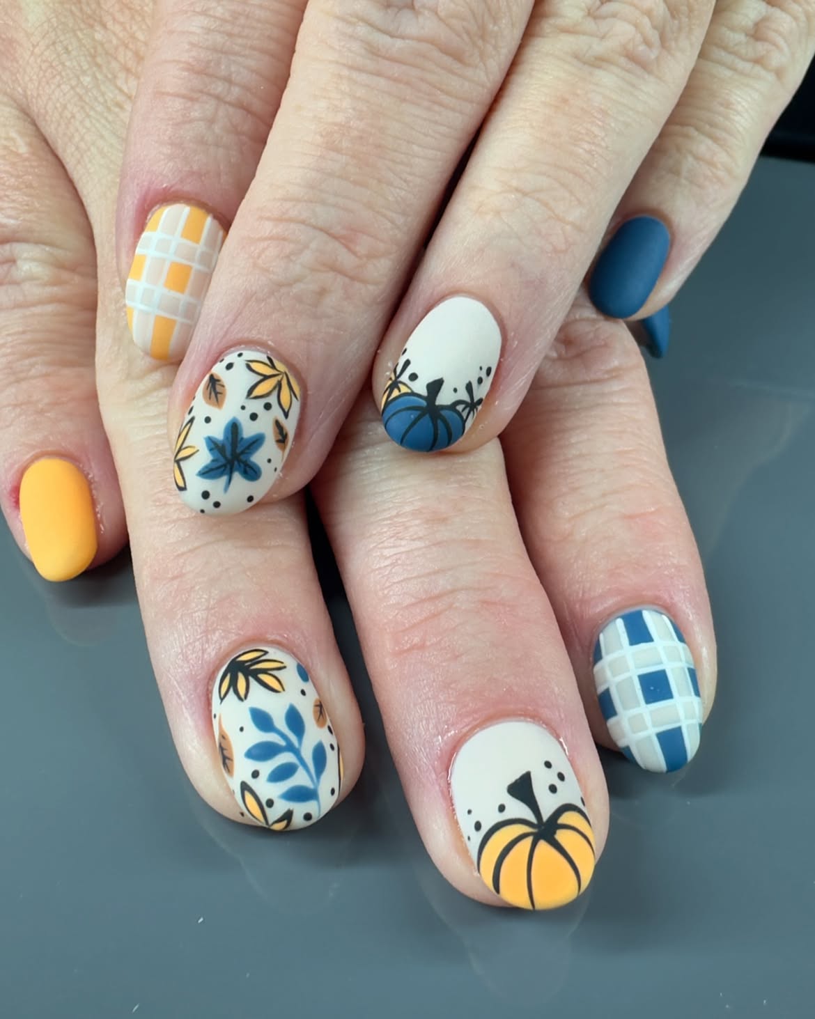Autumn Harvest Matte Pumpkin & Leaf Nail Art