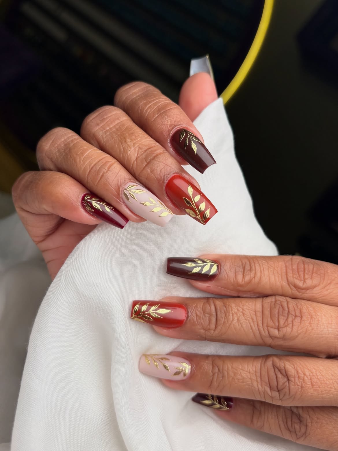 Autumn Leaf Accent Coffin Nails