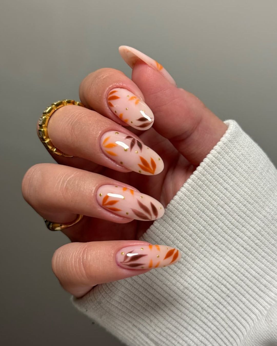 Autumn Leaf Aura Almond Nails