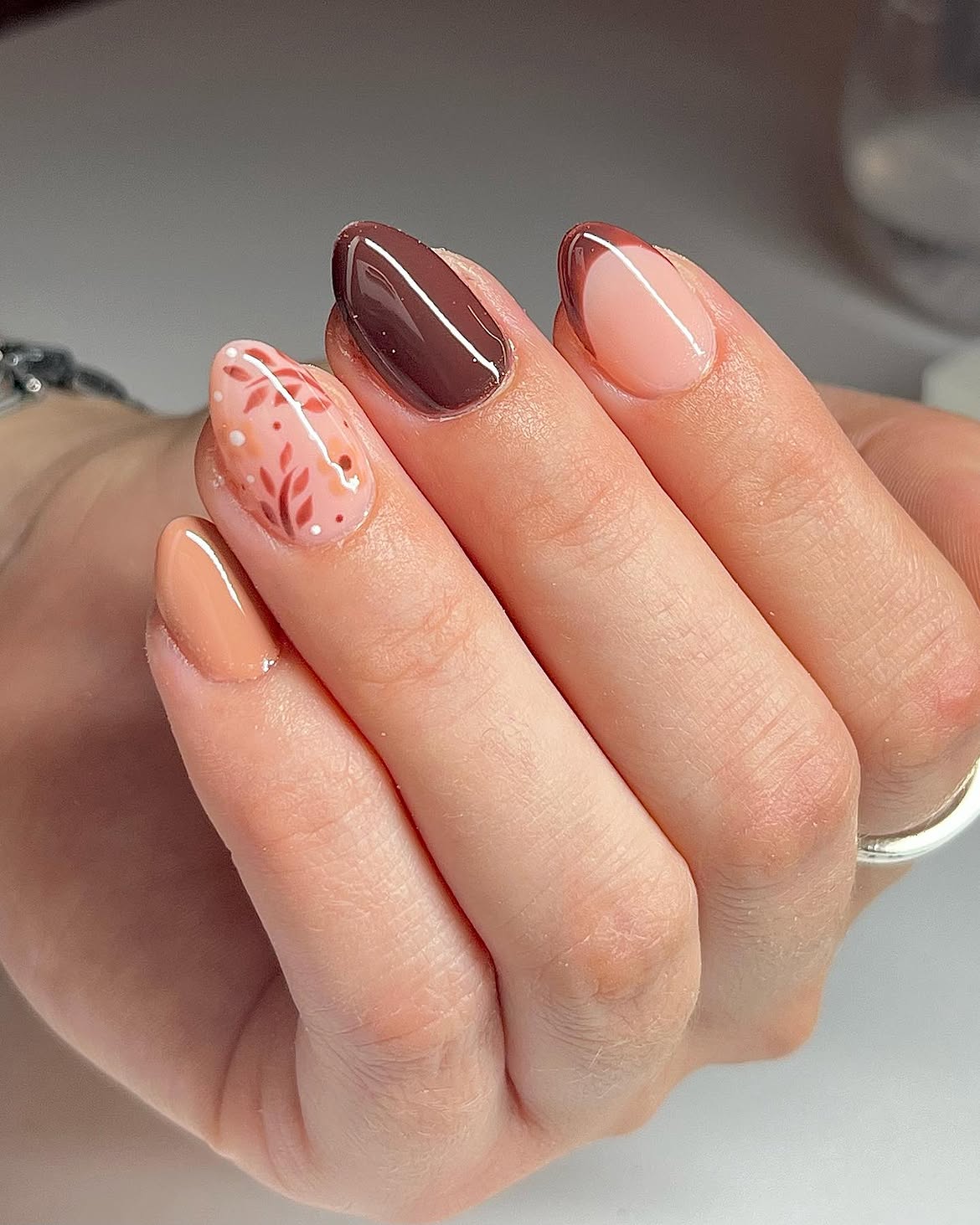 Autumn Leaf French Tips and Solid Color