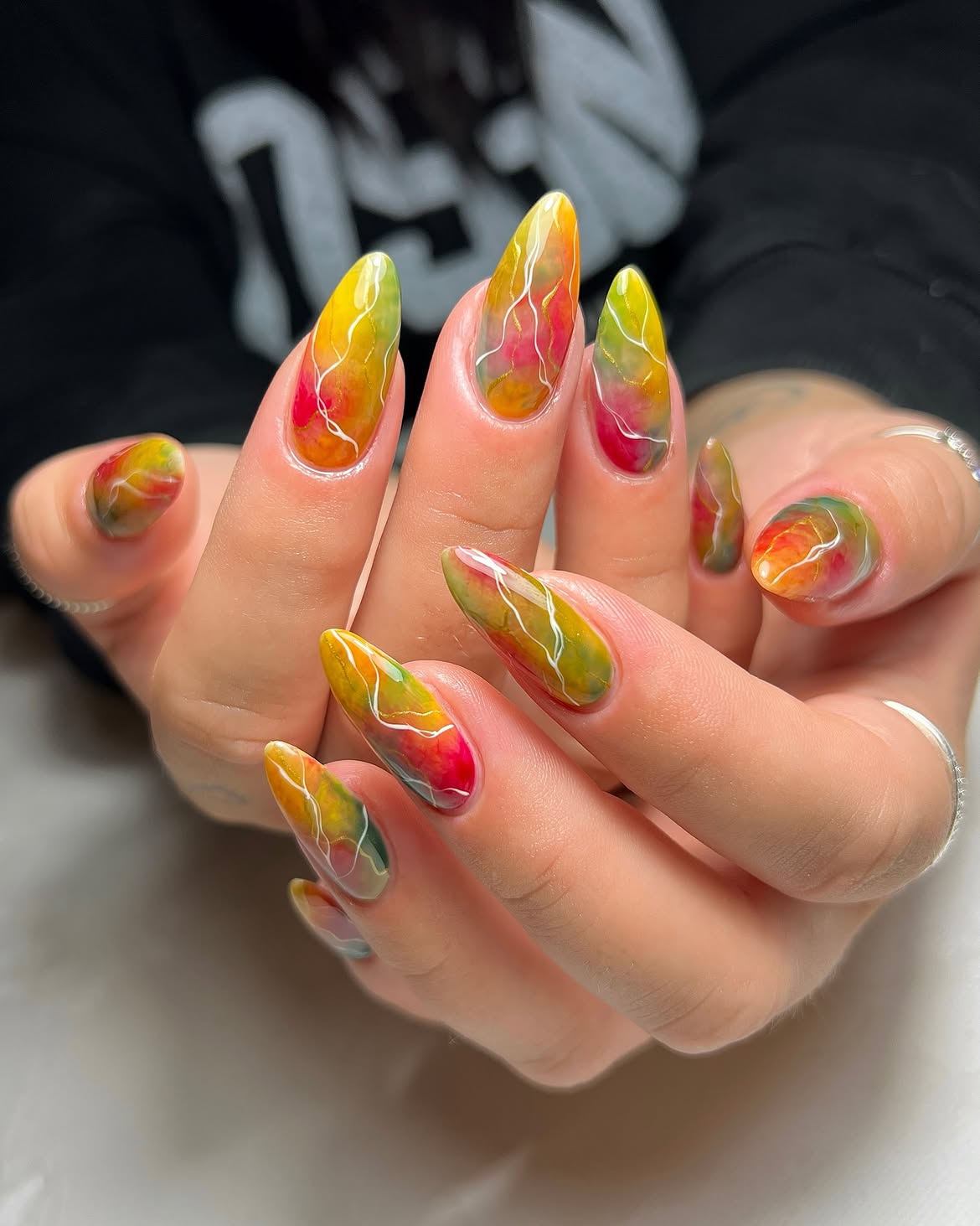 Autumn Swirl Marble Almond Nails