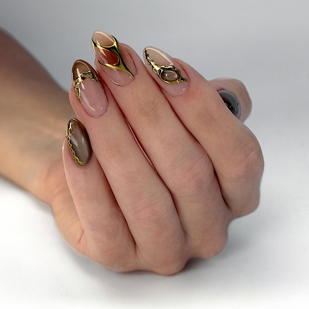 Avant-Garde Abstract Gold Swirl Medium Almond