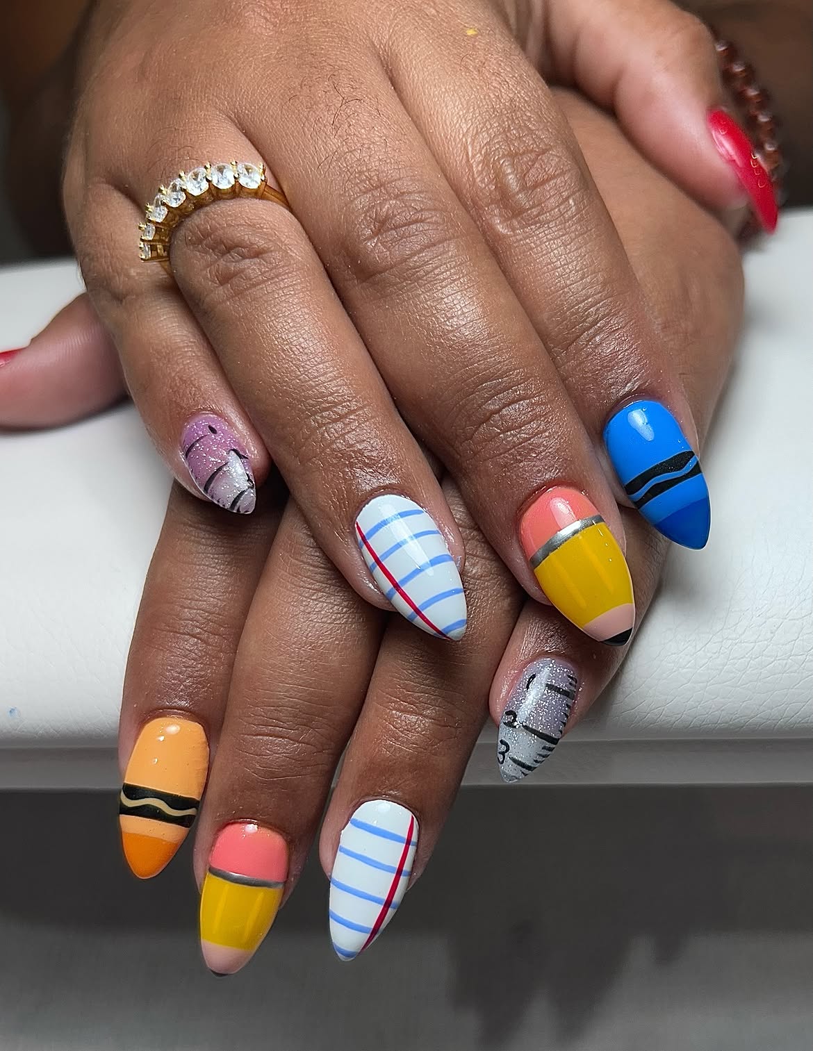 Back To School Crayon & Ruler Inspired Almond Nails