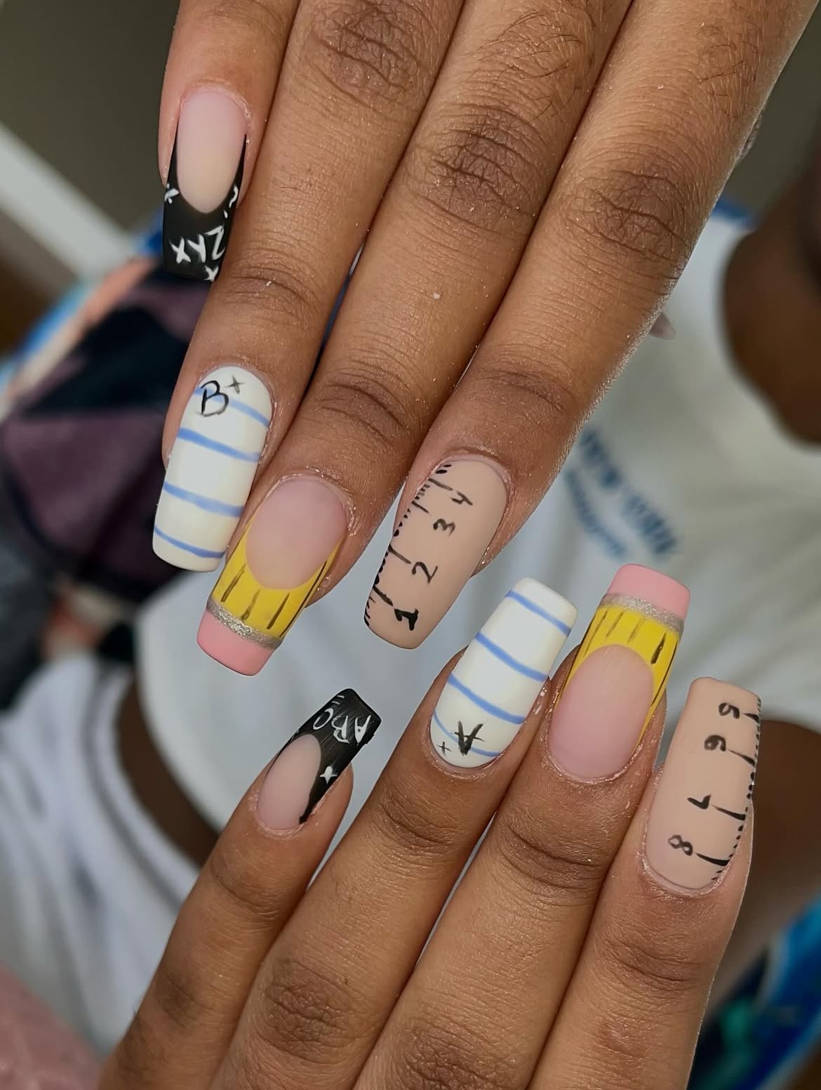 Back To School Pencil and Ruler Nail Art