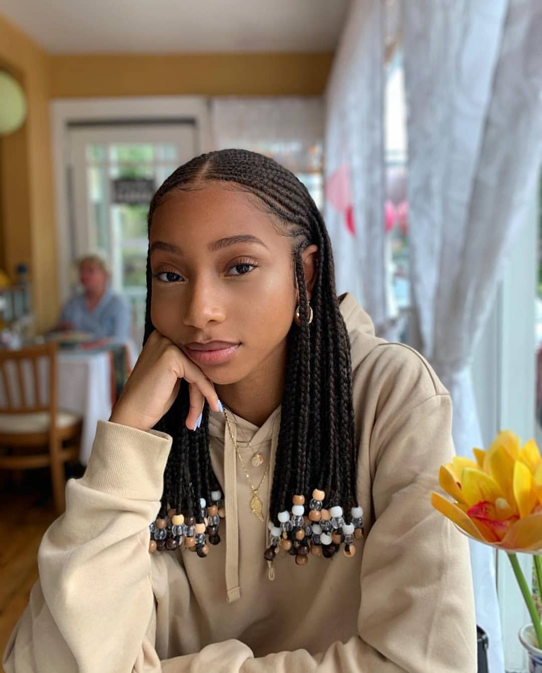 Beaded Box Braids With Defined Parts