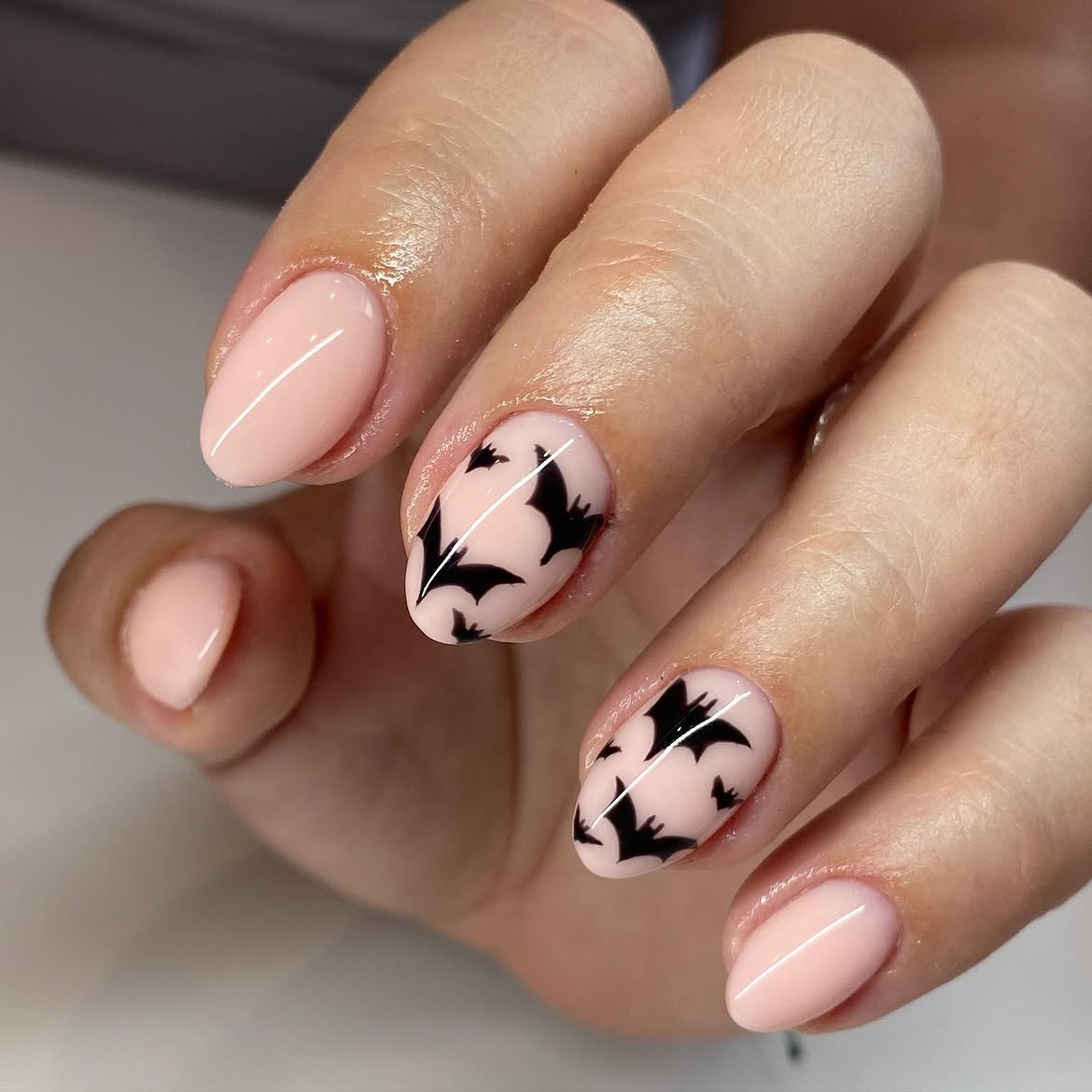 Black Bat Halloween Almond Nails