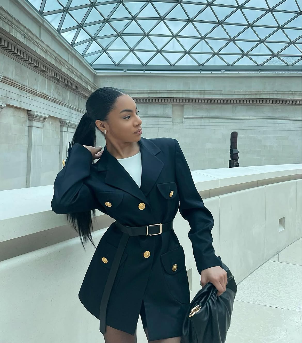 Black Double Breasted Blazer Dress With Gold Hardware