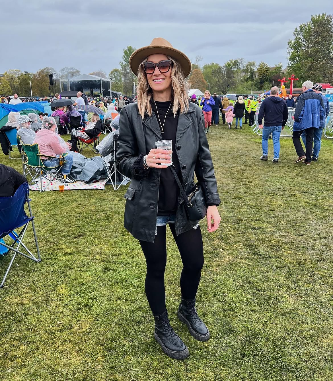 Black Leather Jacket And Boots Festival Look
