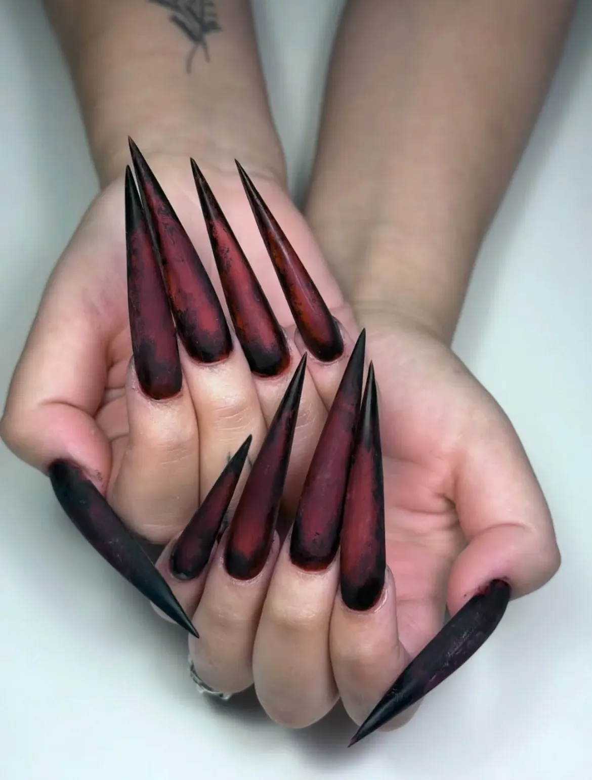 Bloody Matte Stiletto Nails with Black Ombre