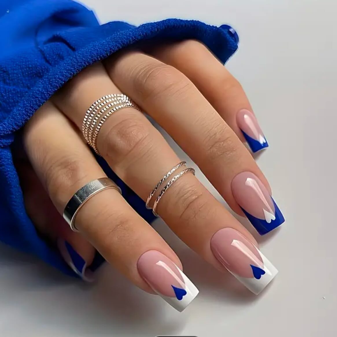 Blue Heart French Tip Square Nails