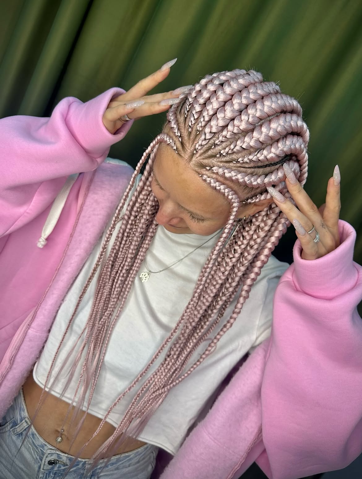 Blush Pink Jumbo Box Braids With Baby Hairs