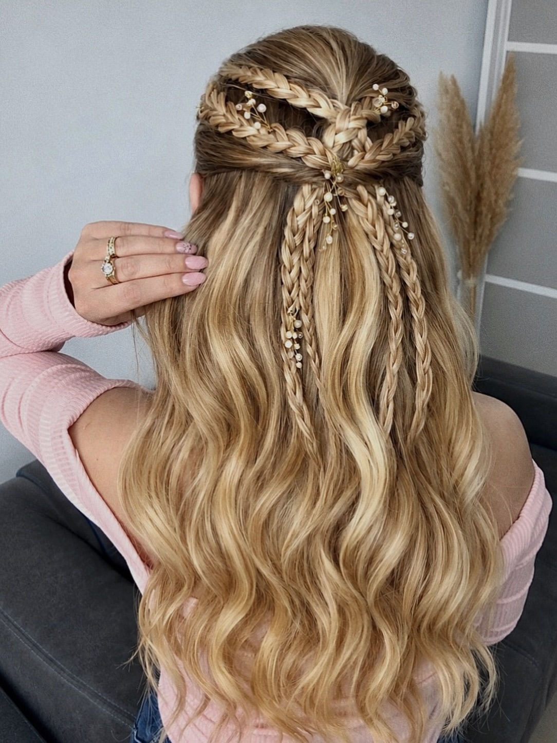 Bohemian Braids With Pearl Accents For Long Hair