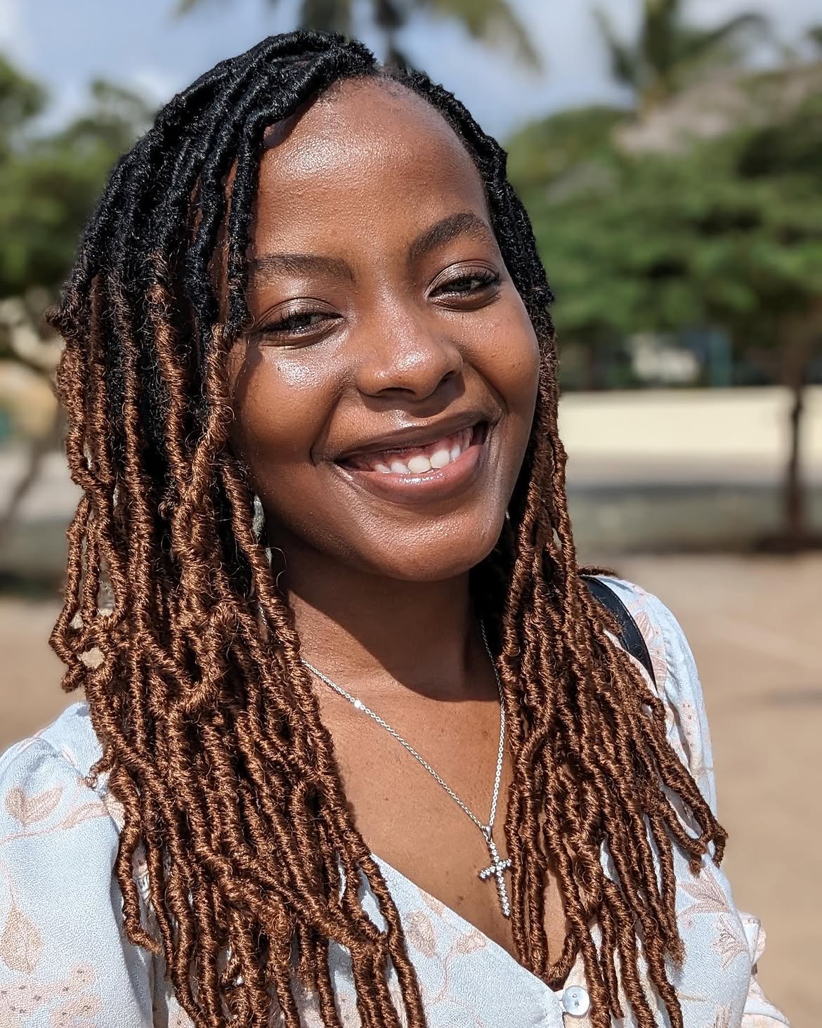 Boho Brown Faux Locs With Golden Highlights