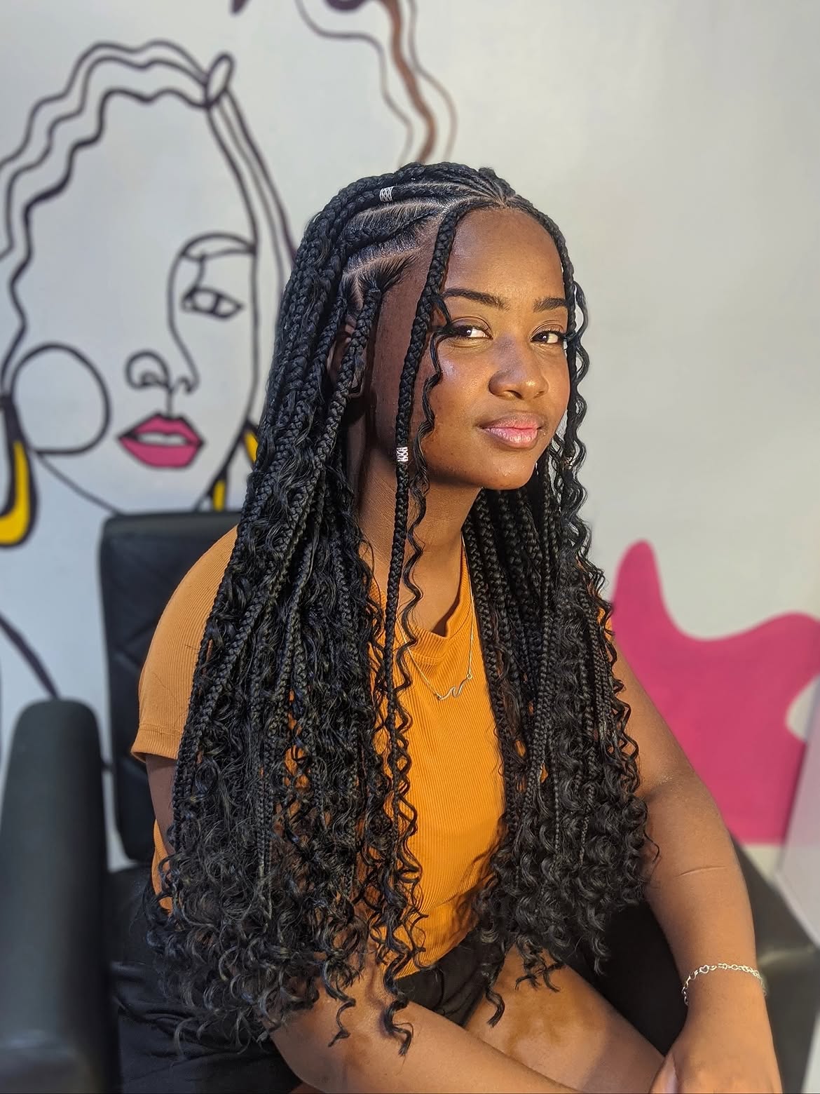 Boho Knotless Braids With Curly Ends