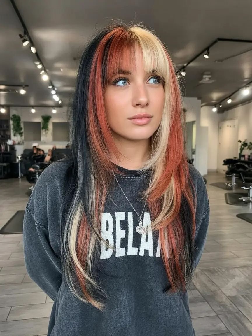 Bold Calico Hair With Face-Framing Layers