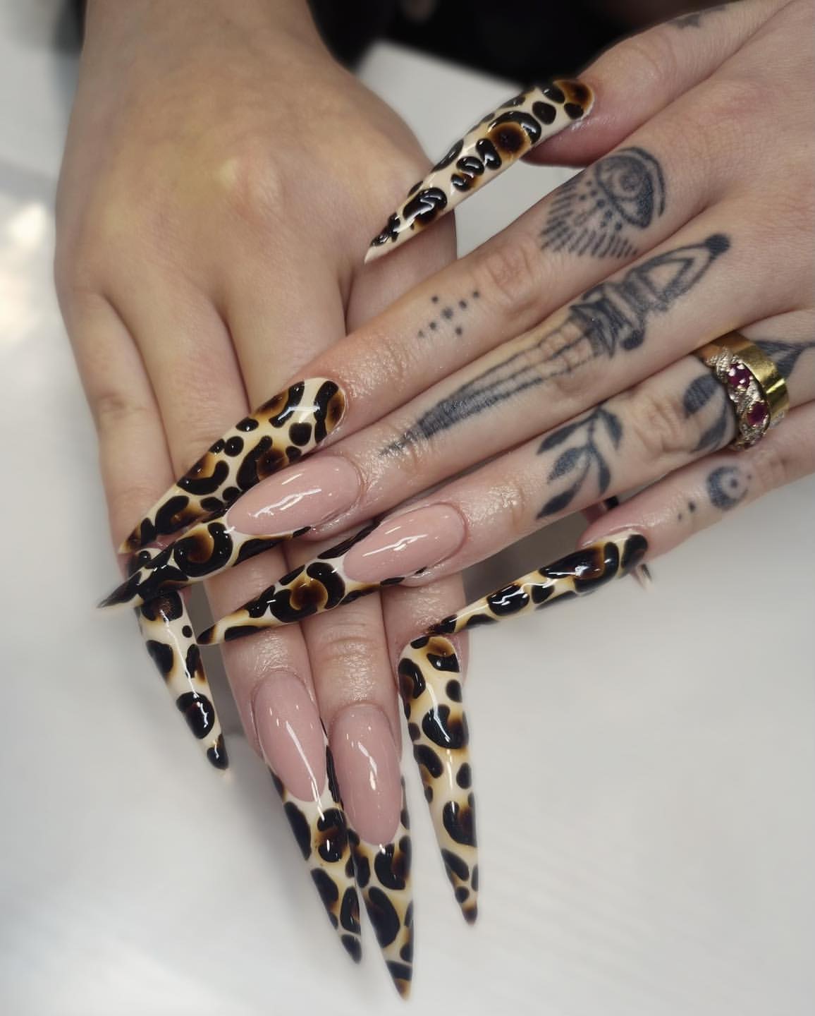 Bold Leopard Print Stiletto French Tips