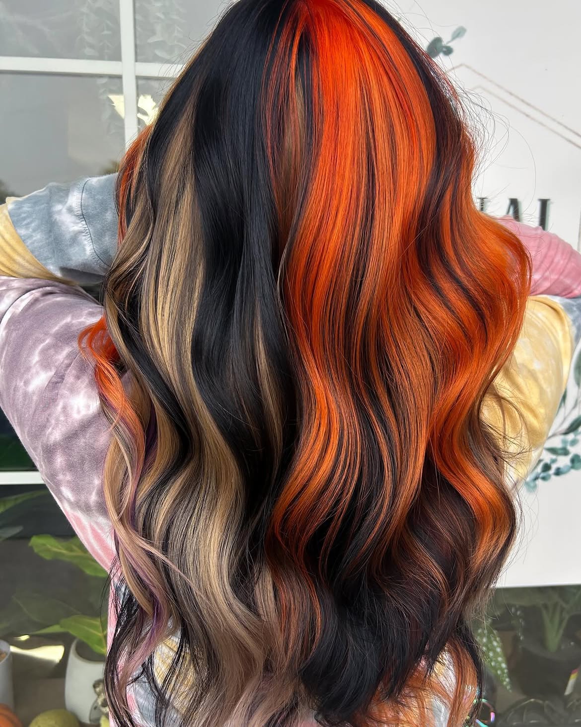 Bold Orange & Black Mixed Media Waves
