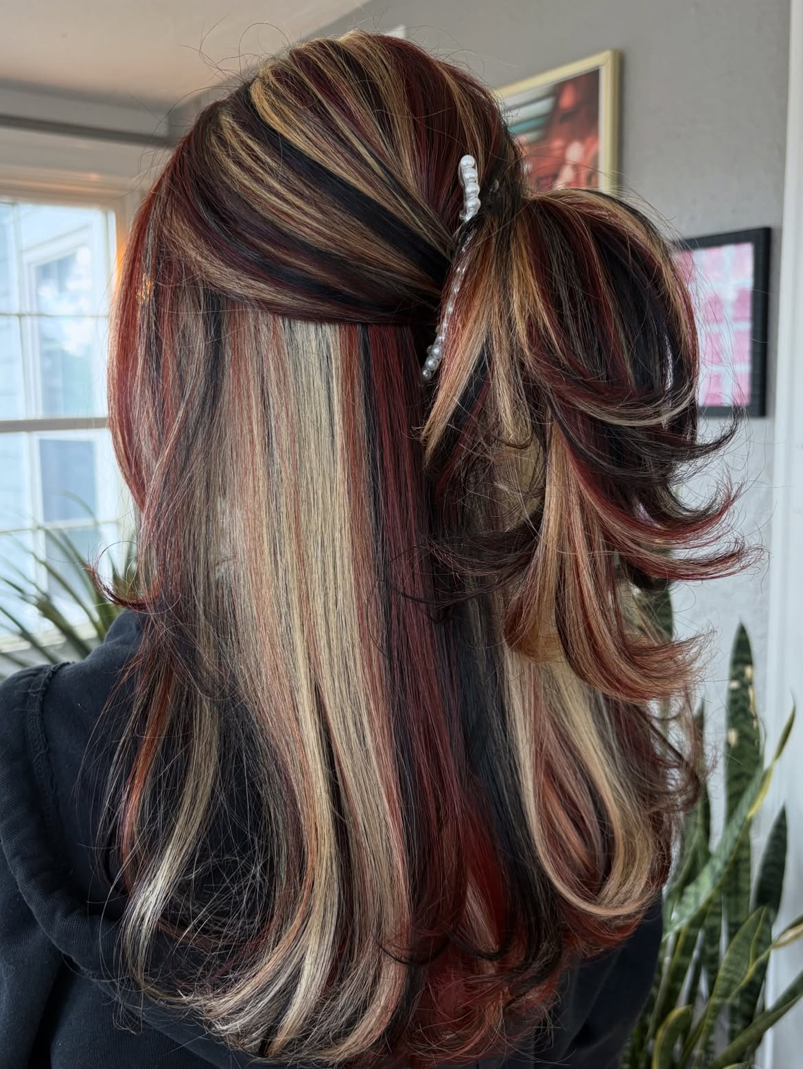 Bold Stripped Calico Hair With Pearl Accent