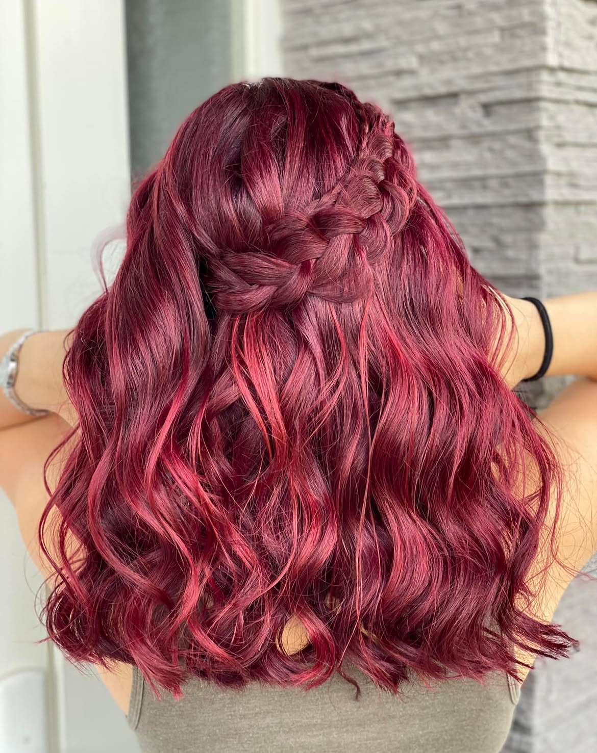 Braided Crown With Cherry Cola Waves