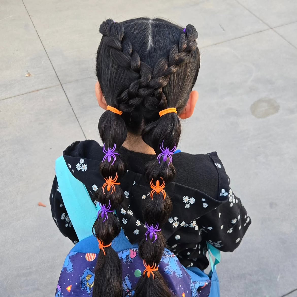 Braided Pigtails With Spooky Spider Accents