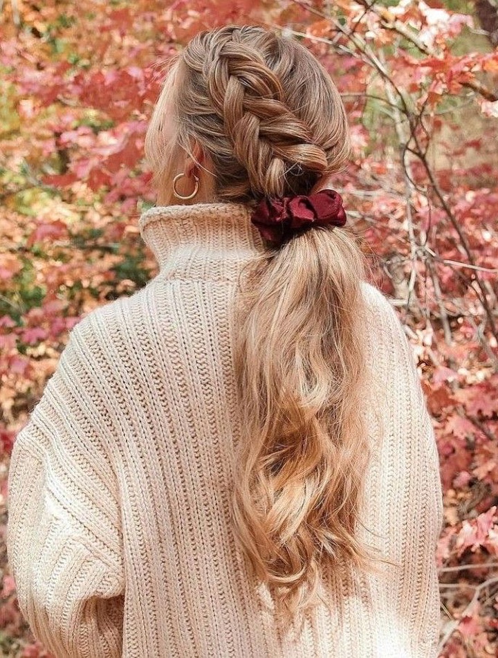 Braided Ponytail With Loose Waves For Fall