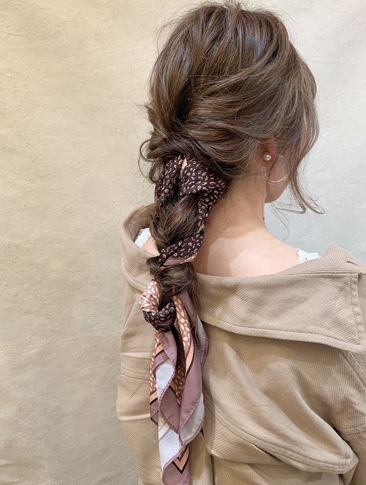 Braided Ponytail With Scarf Twist