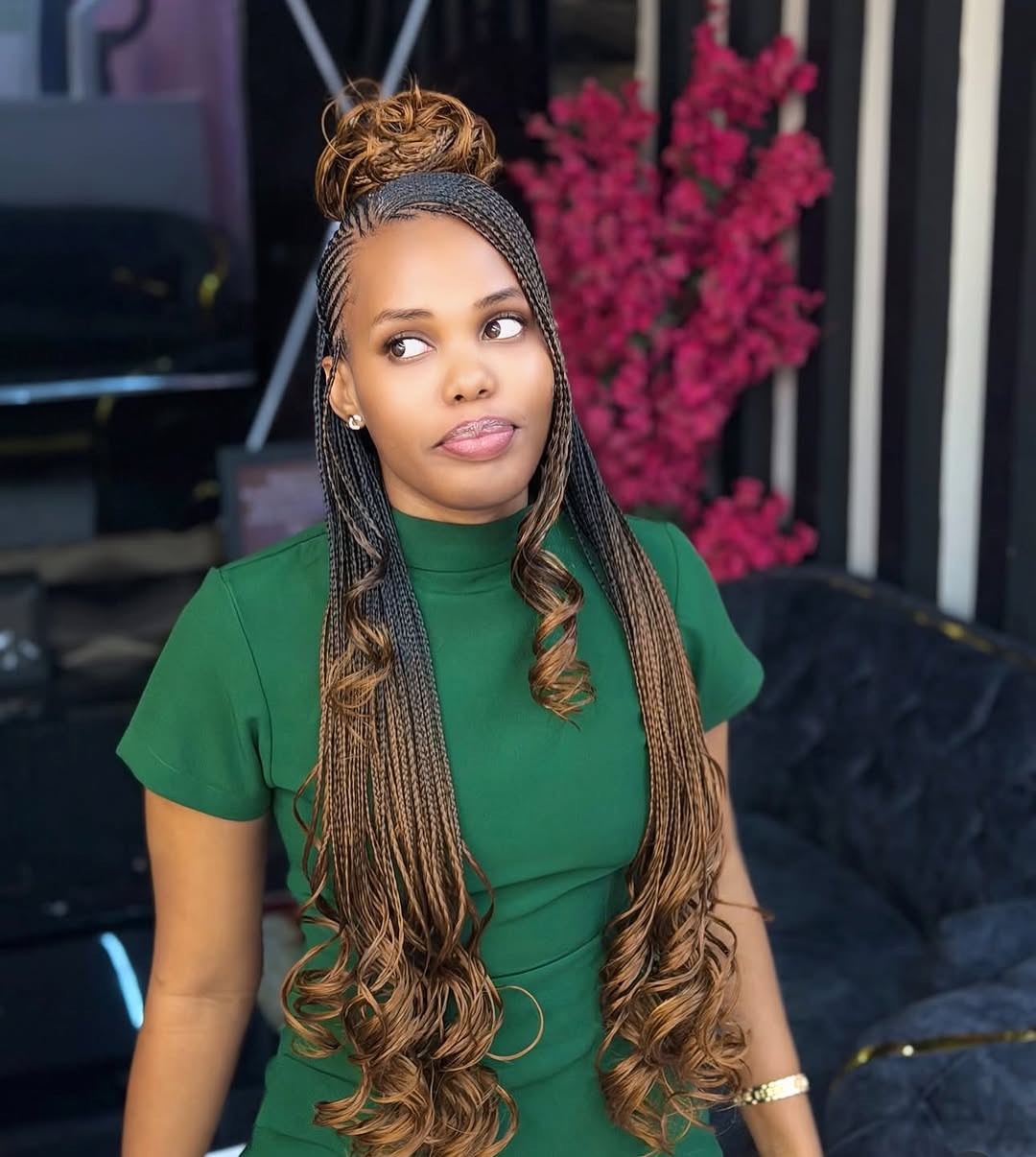Braided Top Knot With Cascading Curls