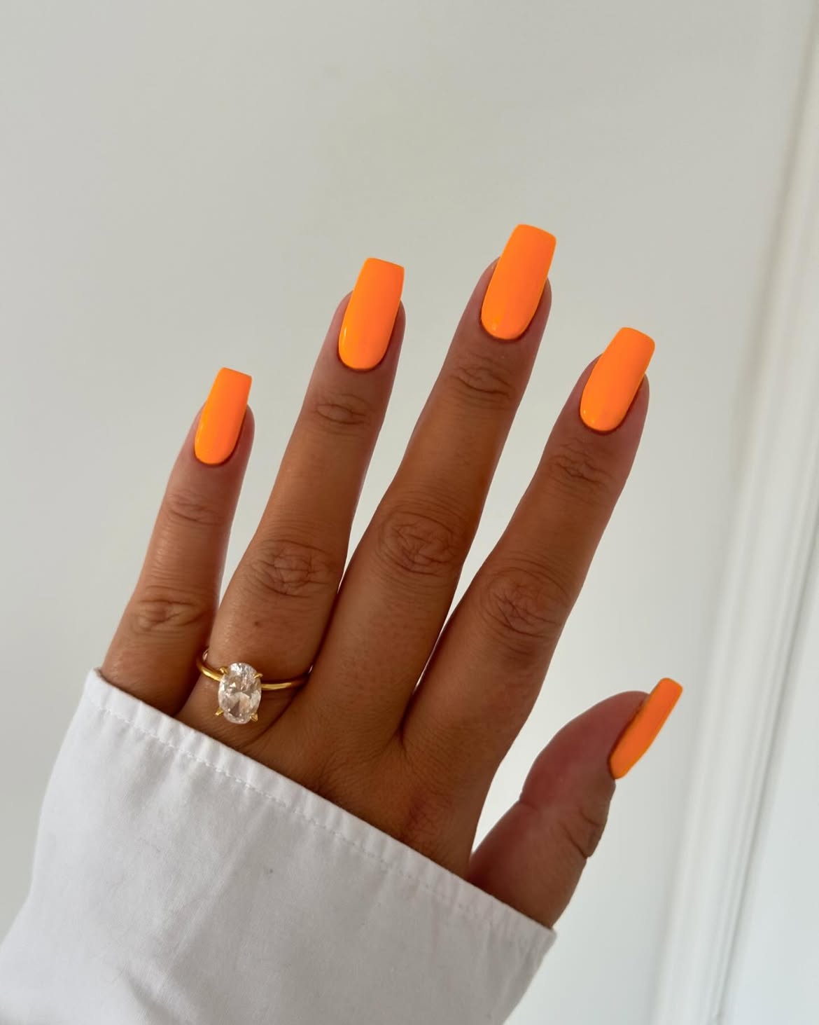 Bright Neon Orange Matte Square Nails