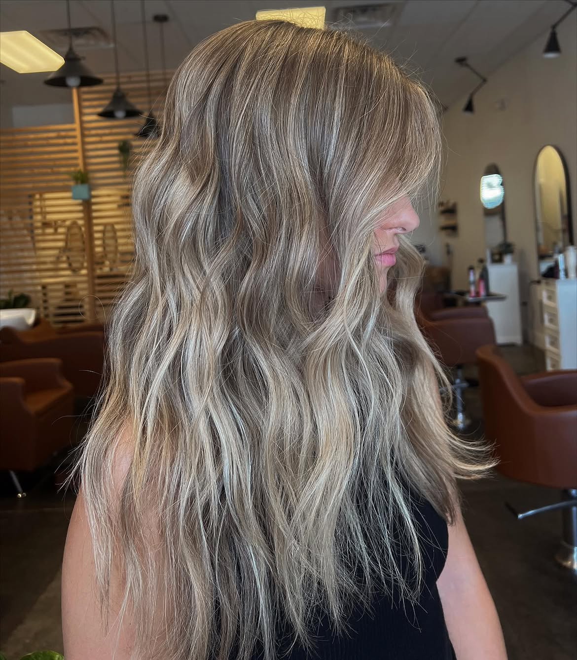 Bronde Beach Waves With Curtain Bangs
