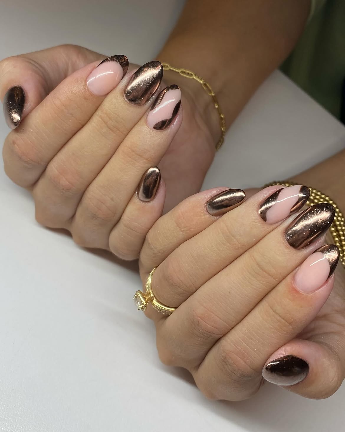 Bronze Chrome Aura French Tips