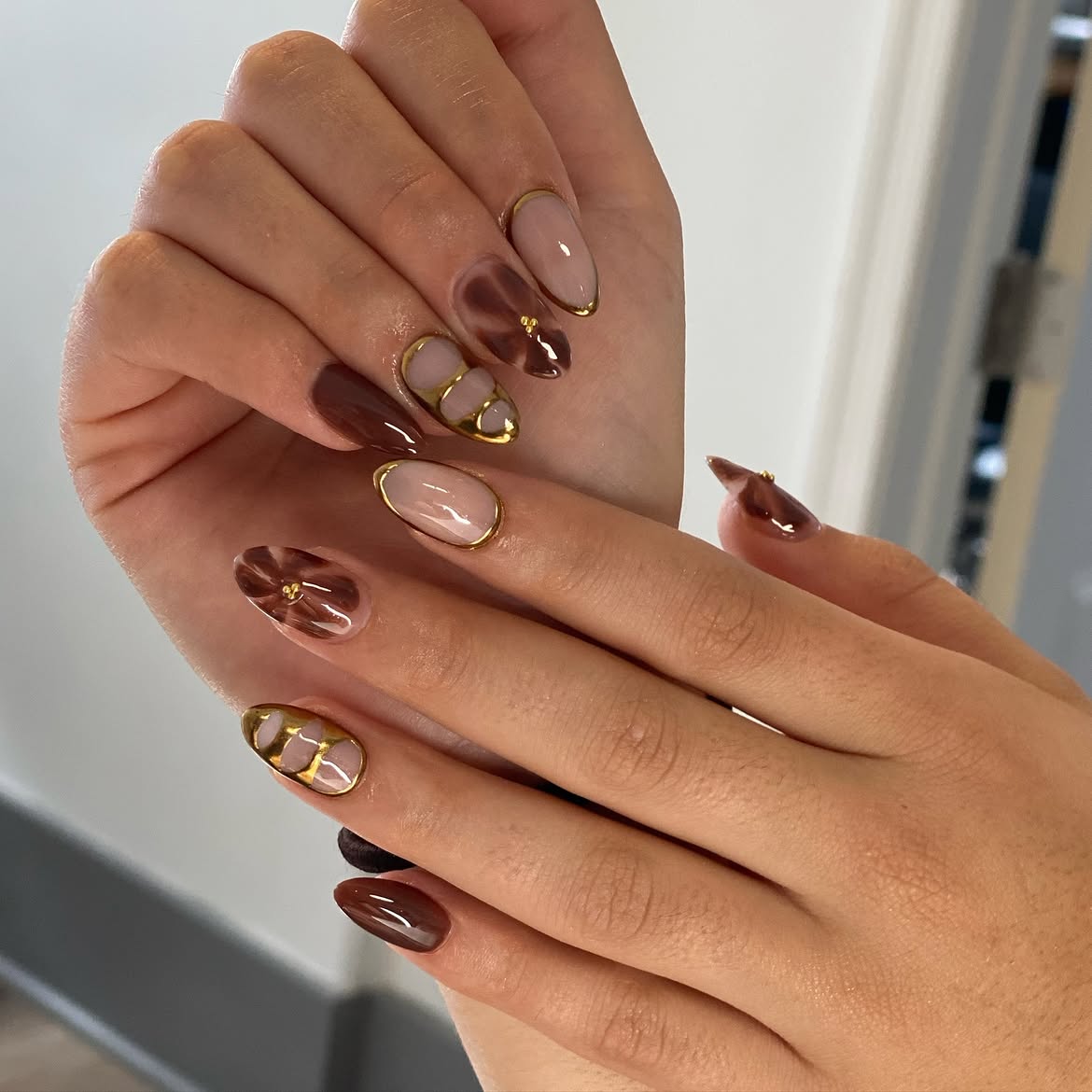 Brown Swirls and Nude with Gold Accents