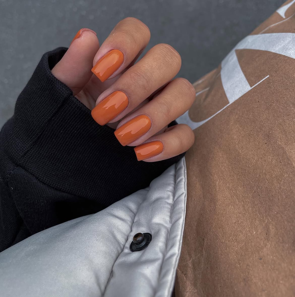 Burnt Orange Glossy Square Nails