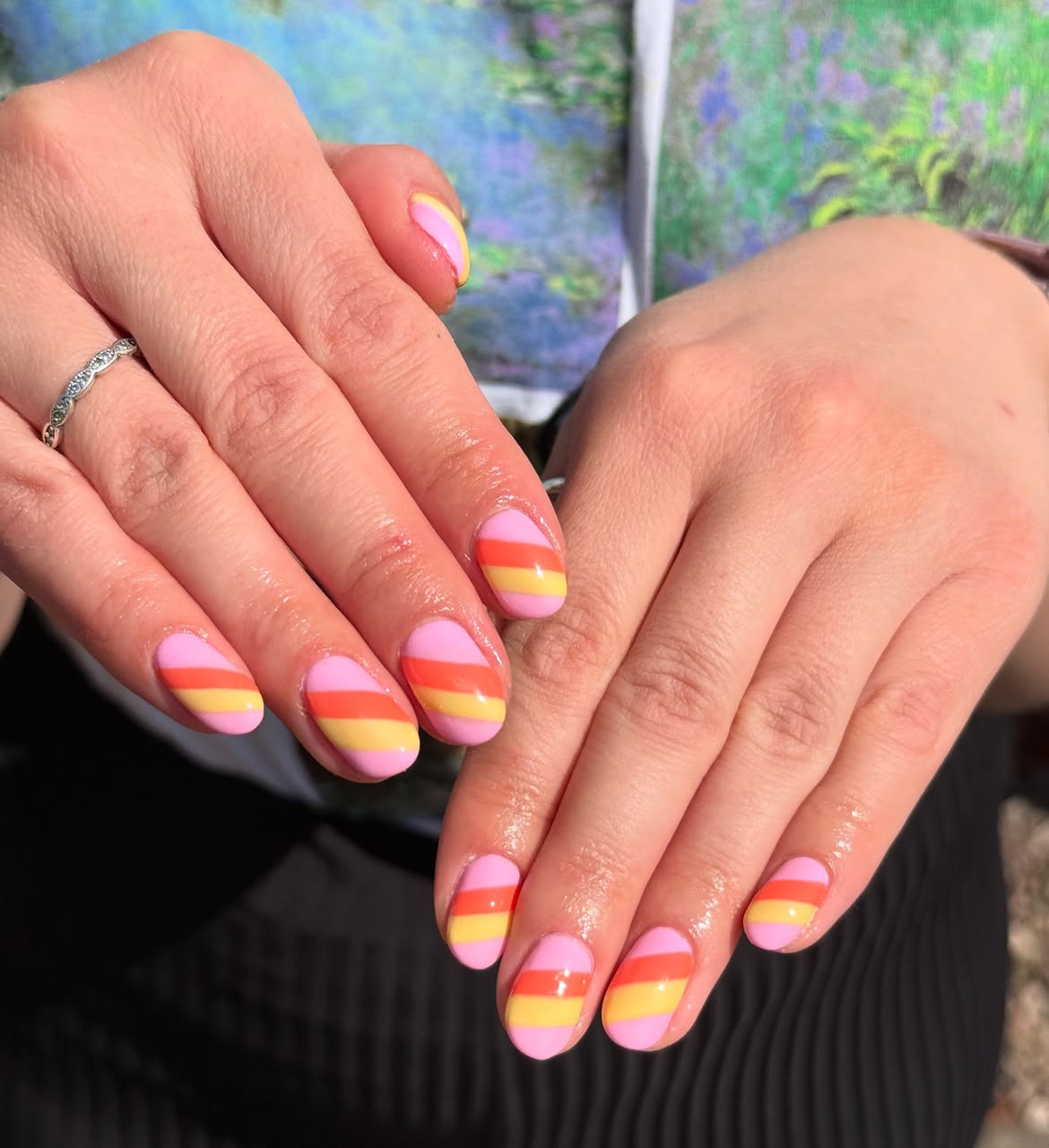 Candy Corn Striped Glossy Oval Nails