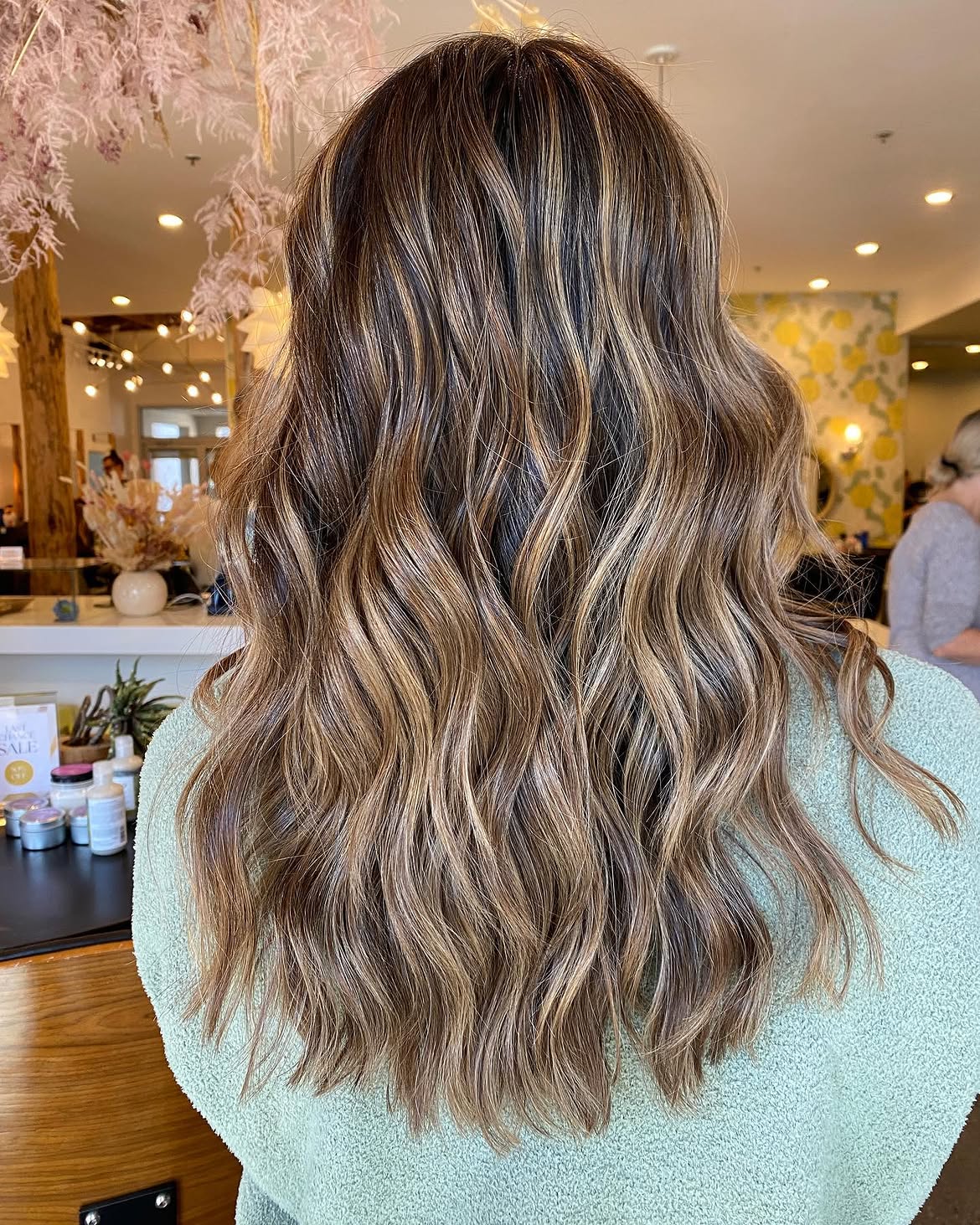 Caramel Balayage Waves On Chocolate Brown Hair